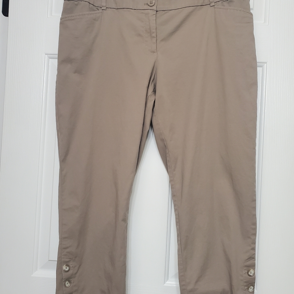 LOFT Tan Capris with Button Cuff